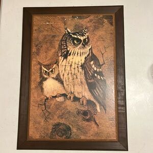 Vintage Art  "Screech" by Richard Hinger 1970's Owl Picture on wood
